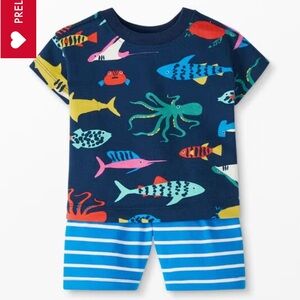 Hanna Andersson Baby Print T-Shirt & Striped Short Set Aquarium